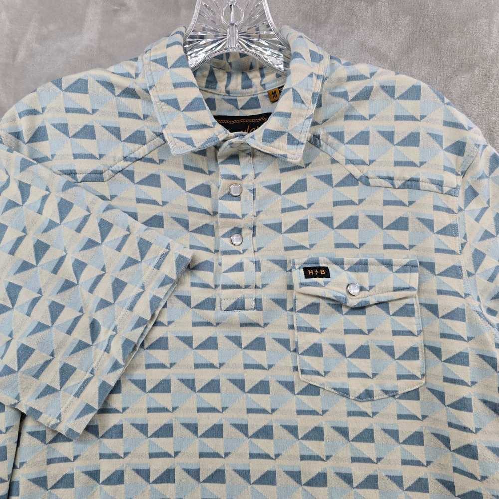 Howler Brothers Polo Shirt Men Medium Blue Geometric Pearl Snap Western Pocket